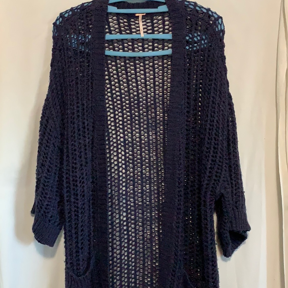 Free People Blue Chunky Open Knit Cardigan Short Sleeve Sweater Size S